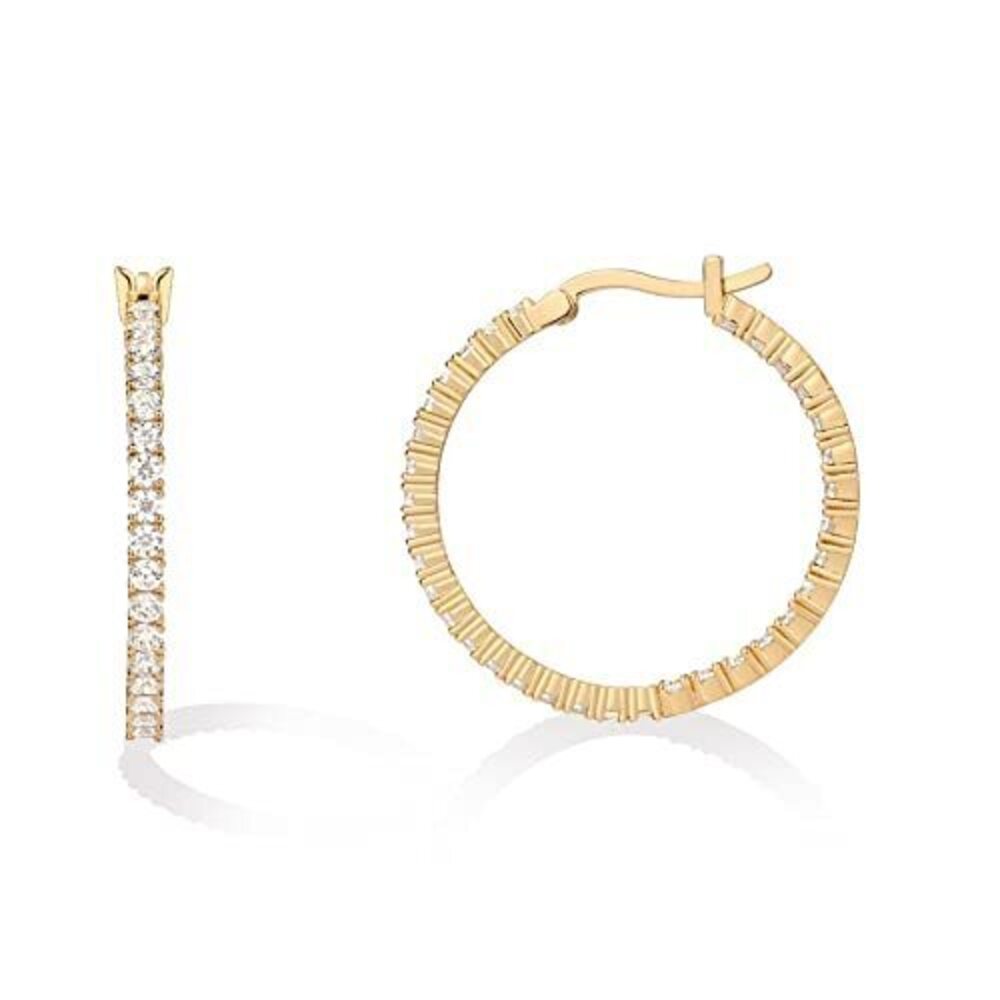 6262 18K Gold Plated 925 Sterling Silver Post Cubic Zirconia Hoop Earrings